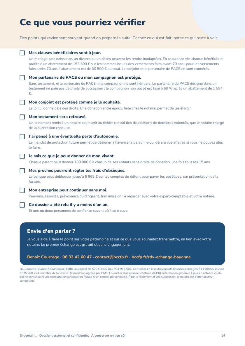 Page du dossier : ce que vous pourriez vérifier